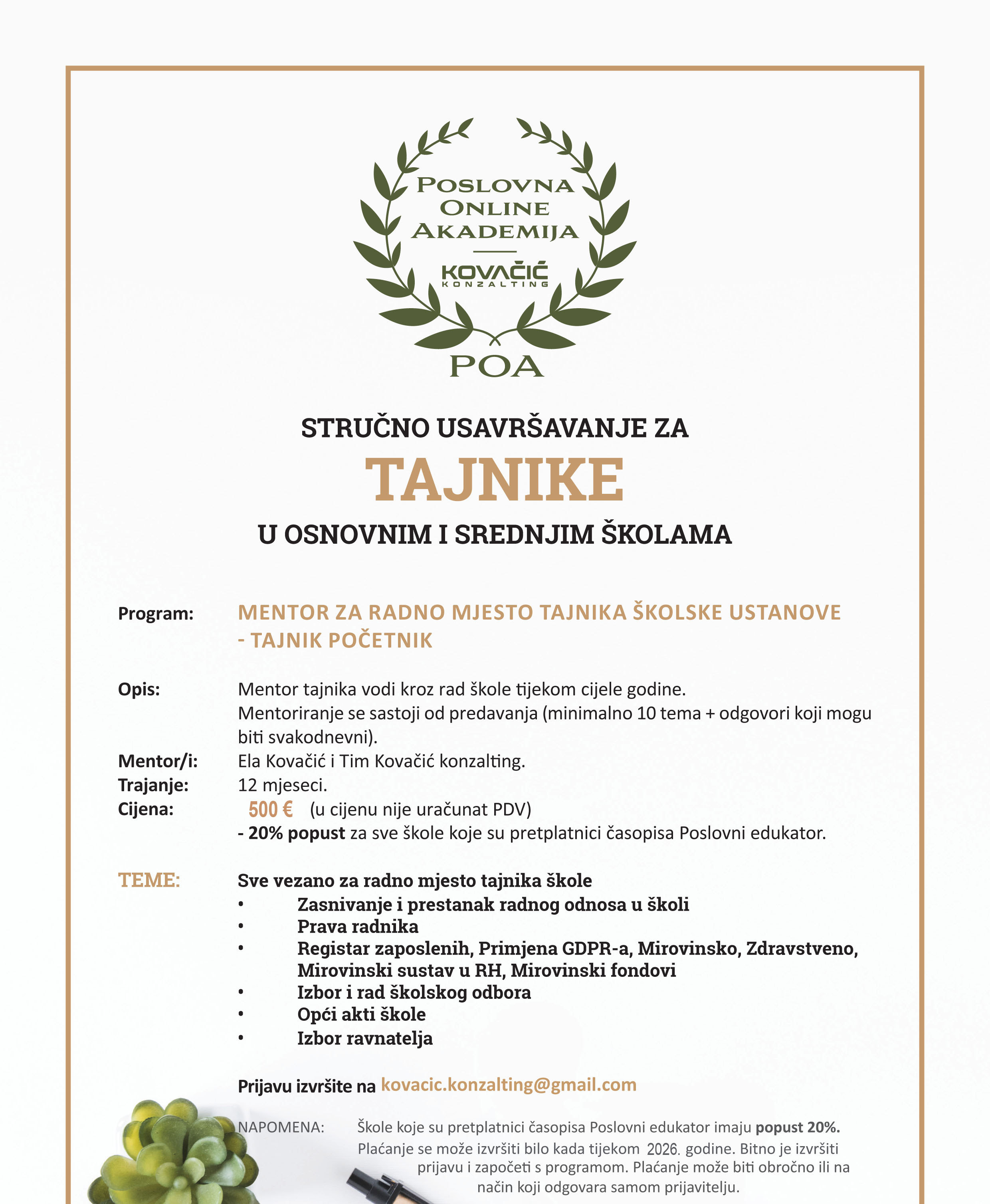 Kovacic Konzalting 2022 Narudžbenica Obrazac za praćenje nastavnog procesa